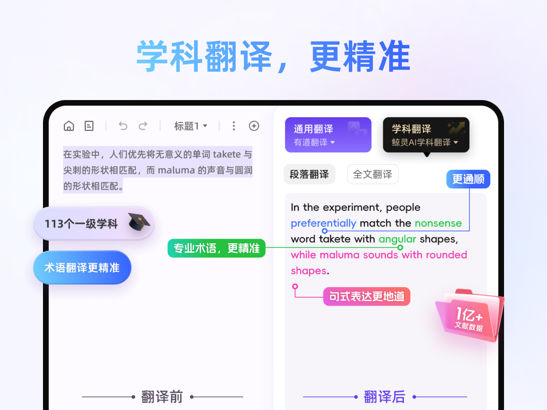 ①学科翻译，更精准